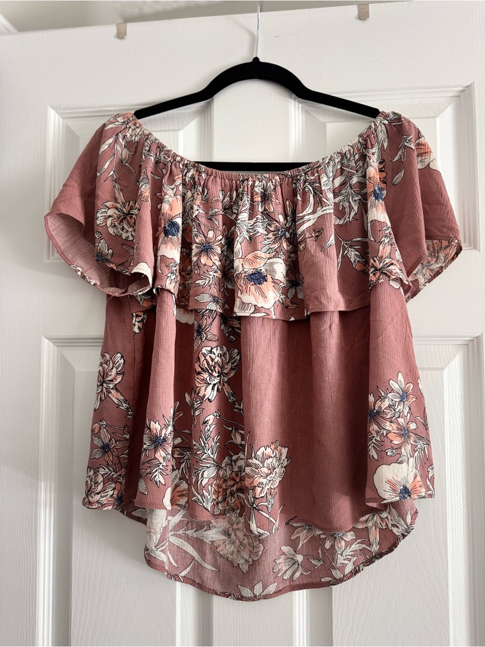 iris Dusty Rose Floral Off-Shoulder Ruffle Blouse